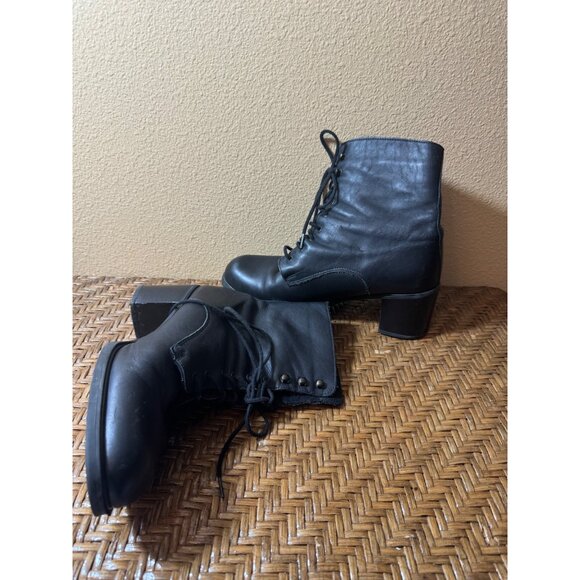 Vintage LA Canadienne Leather Lace-Up Ankle Boots With Block Heel Black Size 9.5 - Picture 4 of 11